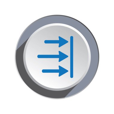 Ok sağ simge için. Hareket, yön imleç işareti. Kılavuzu, zaman sınırı sembolü. Yuvarlak üç boyutlu düğmesindeki mavi işaretçiler siluet. Vektör