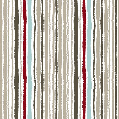 Sorunsuz şerit deseni. Dikey çizgiler yırtık kağıt etkisi ile. Kenar doku bile olmamalı. Gri, zeytin, vinous kontrast renkler beyaz arka plan üzerinde. Vektör