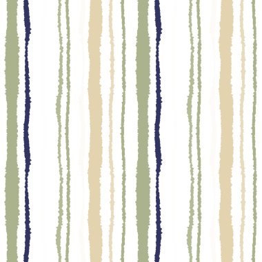 Sorunsuz şerit deseni. Dikey çizgiler yırtık kağıt etkisi ile. Kenar doku bile olmamalı. Yeşil, bej, beyaz yumuşak renkli arka plan. Kış Tema. Vektör