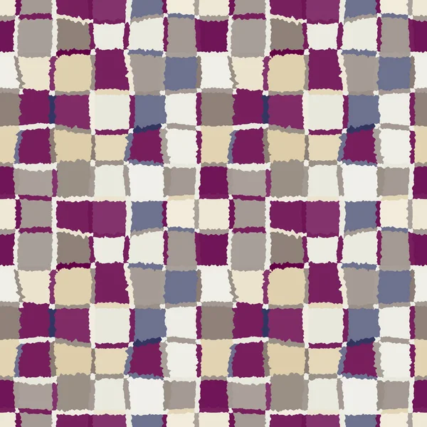 Бесшовная геометрическая мозаика проверена шаблоном. Фон из тканых прямоугольников и квадратов. Пэтчворк, керамика, текстура плитки. Серый, бежевый, винный цвет. Вектор — стоковый вектор