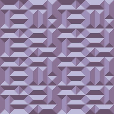 Kesintisiz geometrik mimari desen. Dışbükey metalik doku ile dikdörtgen ve kare piramitleri. Lila renkli arka plan. Vektör