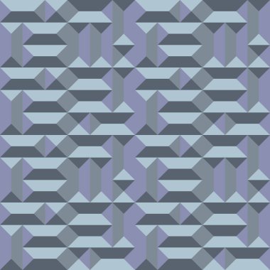 Kesintisiz geometrik mimari desen. Dışbükey metalik doku ile dikdörtgen ve kare piramitleri. Gri mavi renkli arka plan. Vektör