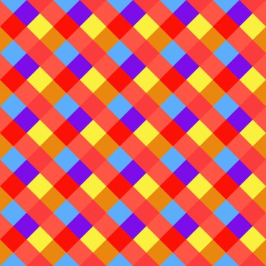 Seamless geometrik kontrol modeli. Çapraz kare, örgü, dokuma satır arkaplanı. Patchwork, rhombus, sendeleyerek doku. Bebeğim, festival, palyaço, tatil renkler. Vektör