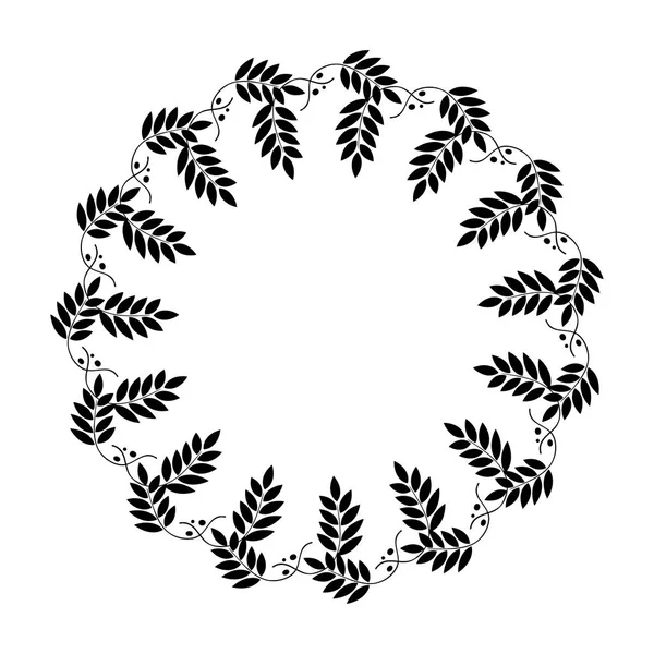 Δάφνινο στεφάνι κύκλο τατουάζ. Μαύρο τυποποιημένο στολίδι, φύλλα με μούρο υπογραφή σε λευκό φόντο. Νίκη — Διανυσματικό Αρχείο