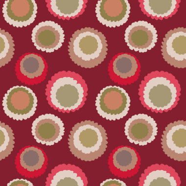 Sorunsuz polka dot, rengarenk doku. Soyut sivilceli desen. Yırtık kağıt etkisi olan daireler. Kırmızı, turuncu, yeşil, krem renkli. Vektör