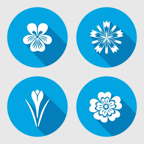 Λουλούδι σετ. Primula, βιόλα, μπλε παπαρούνας, κρόκος, σαφράνι. Λουλούδια άνοιξης. Floral σύμβολα με φύλλα. Εικονίδια χρωμάτων. Μπορεί να χρησιμοποιηθεί στην κουζίνα. Διάνυσμα απομονωμένες. — Διανυσματικό Αρχείο
