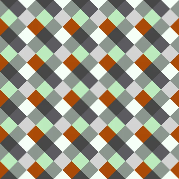 Patrón geométrico sin costuras comprobado. Diagonal cuadrado, fondo de línea tejida. Rombo, textura patchwork. Gris, naranja, aguamarina, de color suave. Vector — Archivo Imágenes Vectoriales