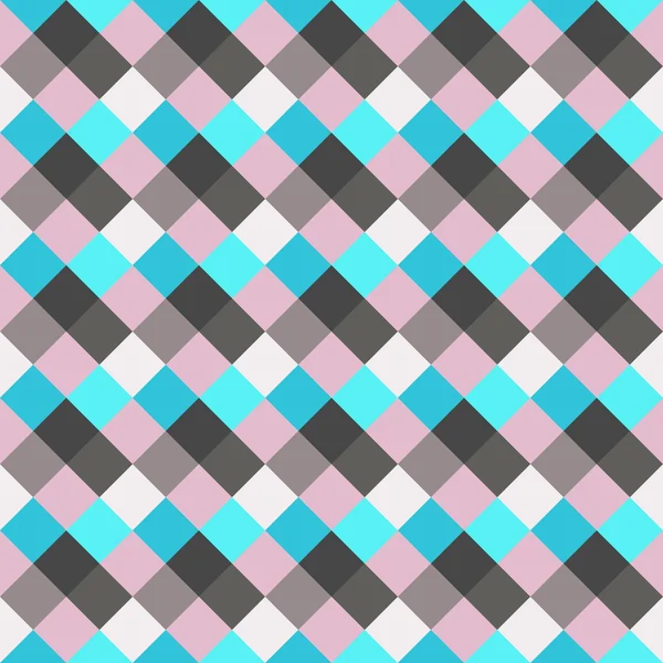 Patrón geométrico sin costuras comprobado. Diagonal cuadrado, fondo de línea tejida. Rombo, textura patchwork. Azul, gris, rosa, mar, de color suave. Vector — Archivo Imágenes Vectoriales