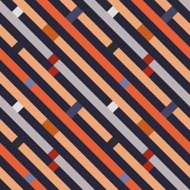 Kesintisiz geometrik çizgili desen. Doku Çapraz Şeritler, satırları. Dikdörtgenler turuncu, mavi, Gri çizgili arka plan üzerinde. Vektör