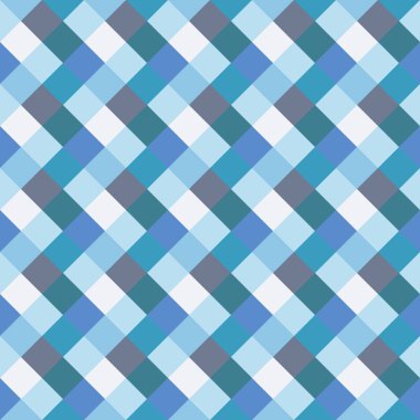 Seamless geometrik kontrol modeli. Çapraz kare dokuma satır arkaplanı. Rhombus, patchwork doku. Pastel renkli mavi, gri, aqua, beyaz. Vektör