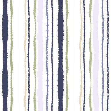 Sorunsuz şerit deseni. Dikey çizgiler yırtık kağıt etkisi ile. Kenar doku bile olmamalı. Olive, gri, bej renkli beyaz, arka plan. Vektör