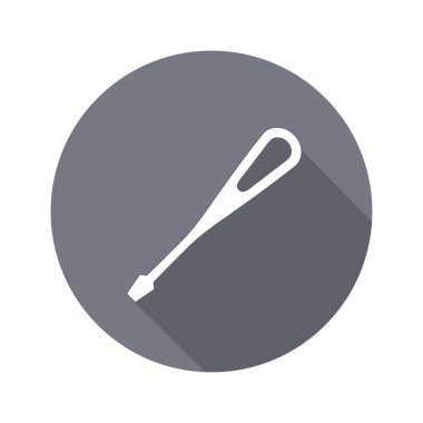 Aracı simgesi. Tornavida, turnscrew alet. Endüstriyel, sabitleme, destek donanım hizmeti sembolü. Beyaz gri yuvarlak düz butonuna imzala. Vektör