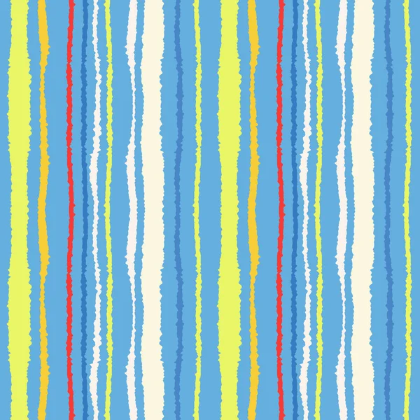 Sorunsuz şerit deseni. Dikey çizgiler yırtık kağıt etkisi ile. Kenar doku bile olmamalı. Mavi, sarı, beyaz, pembe renkli arka plan. Bahar Tema. Vektör
