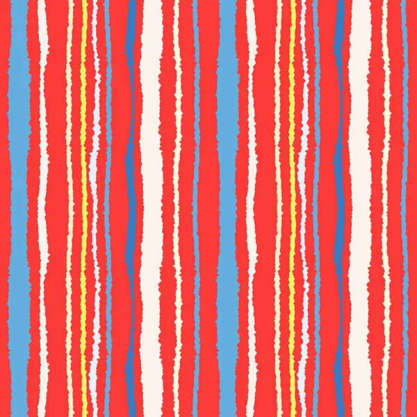 Varrat nélküli szalag minta. Függőleges vonalak a szakadt papír hatása. Foszlány edge textúra. Fehér, kék, sárga, piros színű háttérrel. Tavaszi téma. Vektor — Stock Vector