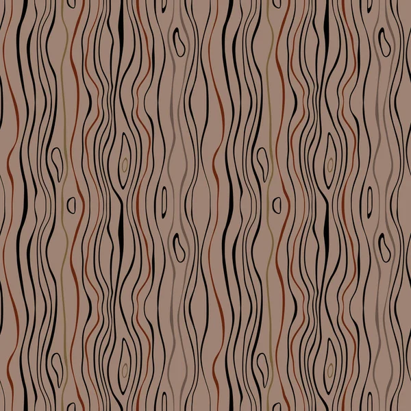 Patrón de la naturaleza a rayas sin costuras. Líneas onduladas estrechas verticales. Corteza, ramas de árboles, textura del tema del bosque tropical. Fondo marrón, de color gris. Vector — Archivo Imágenes Vectoriales