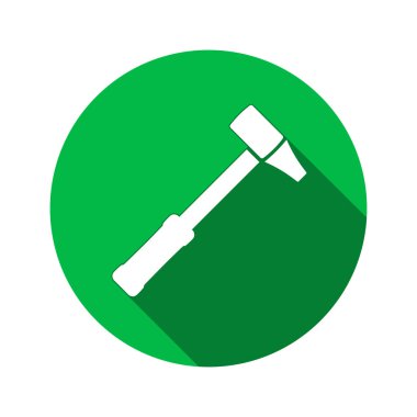 Çekiç simgesi. Onarım aracı simgesi. Yuvarlak daire düz işareti uzun gölge ile. Vektör