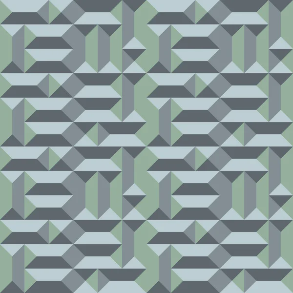 Architektonický vzor bezešvé geometrické. Konvexní kovové textury s obdélníkové a čtvercové pyramidy. Šedé zelené barevné pozadí. Vektor — Stockový vektor