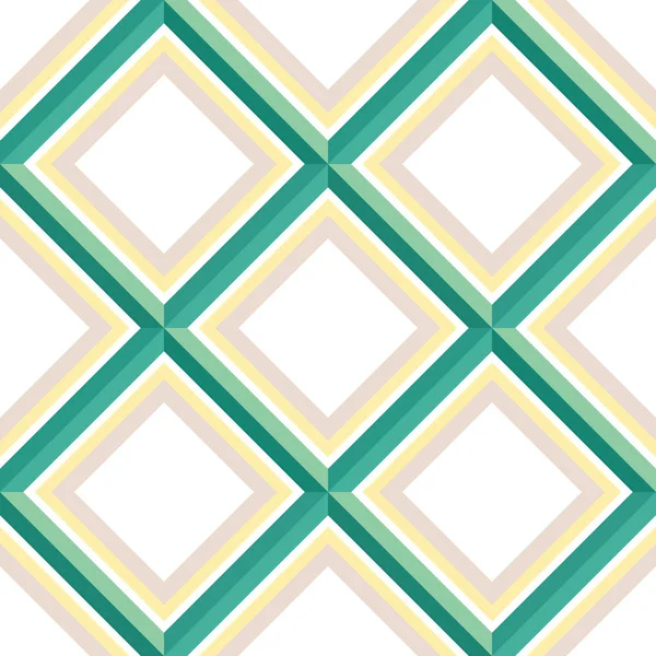 Rectángulo diagonal rayado patrón sin costura. Líneas cuadradas de rombos con efecto sombra. Fondo geométrico. Gris, verde, azul sobre blanco. Vector — Vector de stock