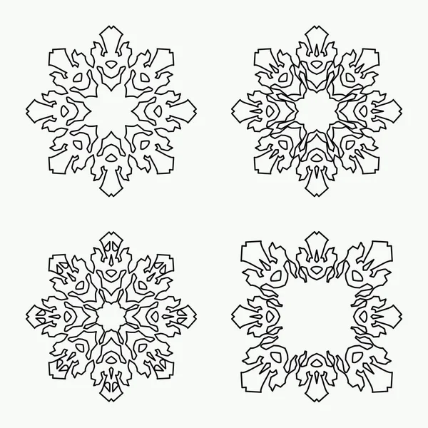 Christmas snowflake icon set. Thin line signs. Ornamental lace view buttons. Winter, New Year, holiday symbol. Black silhouette on white background. Vector isolated — Stock Vector
