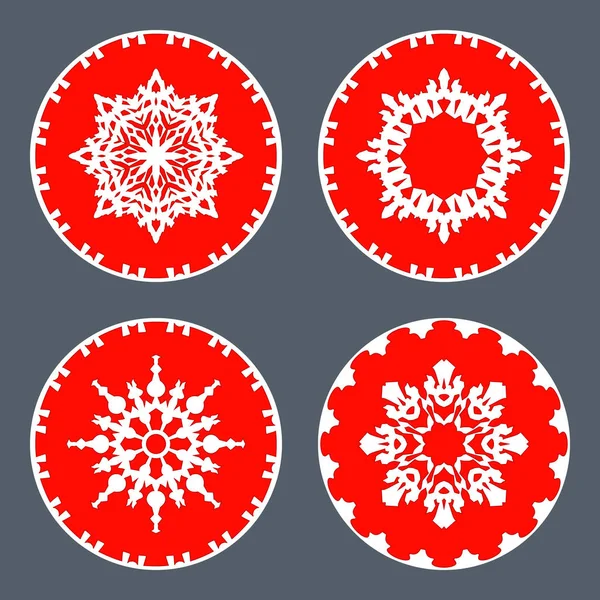 Εικονίδιο νιφάδα χιονιού χριστουγεννιάτικο ορισμός. Σημάδια χιονιού διακοσμητική άποψη. Χειμώνας, Πρωτοχρονιά, σύμβολο διακοπών. Λευκό κόκκινο περίγραμμα σε γκρι φόντο. Διάνυσμα απομονωμένες — Διανυσματικό Αρχείο