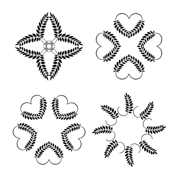 月桂花冠，心纹身套。小麦、 涡流、 圆形视图迹象。程式化的不寻常装饰品。情人节、 生日、 防御、 信仰、 荣耀、 爱的象征。矢量 — 图库矢量图片