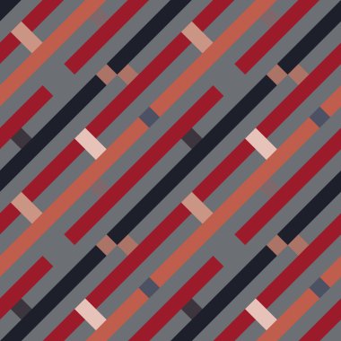 Kesintisiz geometrik çizgili desen. Doku Çapraz Şeritler, satırları. Dikdörtgenler turuncu, kırmızı, Gri çizgili arka plan üzerinde. Vektör