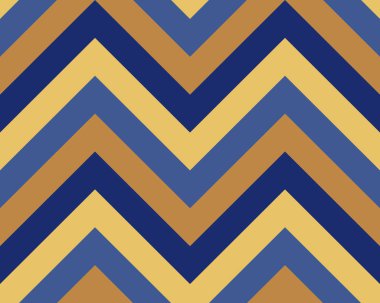 Kesintisiz geometrik şerit deseni. Çizgili doku. Zikzak çizgi arka plan. Çapraz Şeritler. Mavi, sarı, koyu ve açık, hardal, kontrast renkler. Kış Tema. Vektör