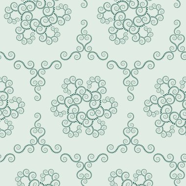 Sorunsuz dantel modeli. Vintage soyut doku. Sarmal, defne yaprakları isimlerinden dön. Yeşil gri kontrast arka plan renkli. Vektör