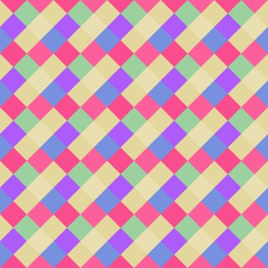 Kesintisiz geometrik desen. Çapraz kare, örgü, dokuma satır arkaplanı. Strapwork doku parlak, alacalı, kitsch, Festivali, palyaço, tatil renkler. Pembe, mavi renkli. Rhomb şekil. Vektör