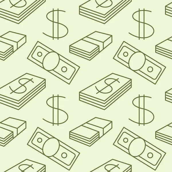 Para birimi seamless modeli. Dolar işareti arka plan. Doku Usd kağıt para sembolleri ile. Işık karanlık nesnelerde. Yeşil renkler. Vektör