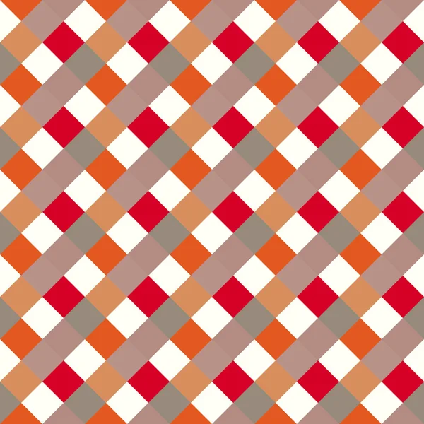 Nahtlose geometrische Karomuster. diagonal quadratisch, geflochten, gewebter Linienhintergrund. Patchwork, Raute, gestaffelte Struktur. rot, weiß, grau, orange, warm, weich. Vektor — Stockvektor
