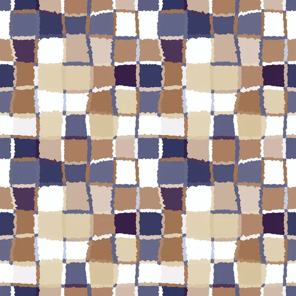완벽 한 기하학적 모자이크 패턴을 확인합니다. 짠 사각형과 사각형의 배경입니다. 패치워크, 세라믹, 타일 텍스처. 회색, 베이 지, 블루 색상입니다. 벡터 — 스톡 벡터