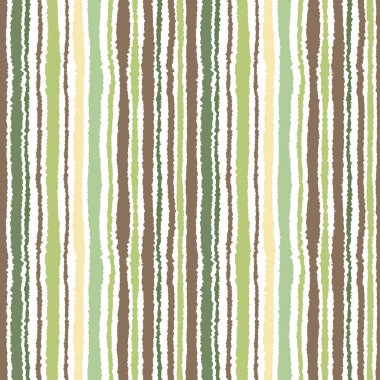 Sorunsuz şerit deseni. Dikey çizgiler yırtık kağıt etkisi ile. Kenar arka plan bile olmamalı. Işık, kontrast, yeşil, gri, kahverengi, zeytin, beyaz renk. Sonbahar Tema. Vektör
