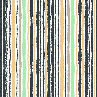 Sorunsuz şerit deseni. Dikey çizgiler yırtık kağıt etkisi ile. Kenar doku bile olmamalı. Arka plan beyaz, gri, sarı, zeytin kış renkli. Vektör