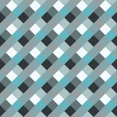 Seamless geometrik kontrol modeli. Çapraz kare dokuma satır arkaplanı. Rhombus, patchwork doku. Mavi, gri, su soğuk yumuşak renkli. Vektör