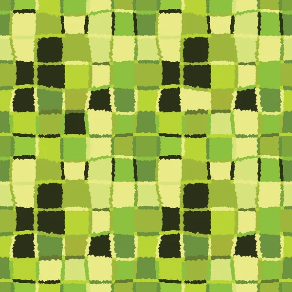 Inconsútil mosaico geométrico patrón comprobado. Fondo de rectángulos y cuadrados tejidos. Patchwork, cerámica, textura del azulejo. Verde, colores grises. Vector — Archivo Imágenes Vectoriales