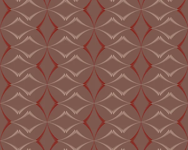 Padrão abstrato geométrico sem costura. Diagonal em forma de losango, trança textura figura. Bandas de losango invulgares, linhas em fundo escuro. Castanho, vermelho, bege cores pastel. Vetor — Vetor de Stock