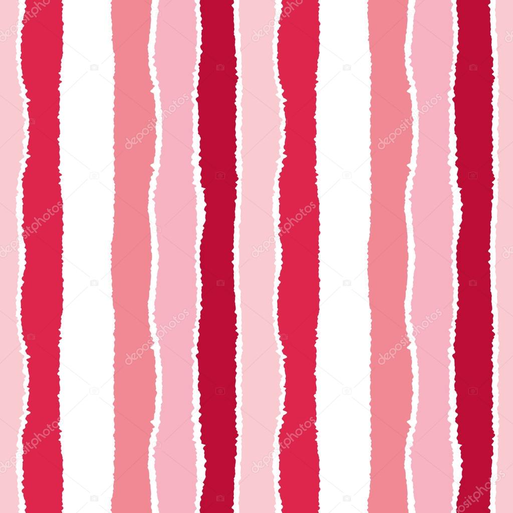 Seamless strip pattern. Vertical lines with torn paper effect. Shred edge background. Light, dark, contrast, red, white colored. Winter theme. Vector