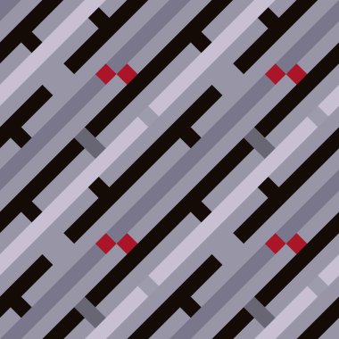 Kesintisiz geometrik çizgili desen. Doku Çapraz Şeritler, çizgiler ve dikdörtgenler. Kırmızı, gri, siyah renkli arka plan. Labirent Tema. Vektör