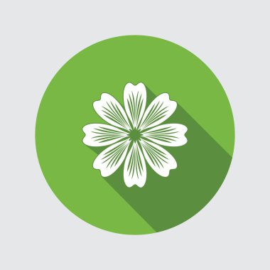 Çiçek simgesi. Papatya, aster, daisy, krizantem. Yaz, sonbahar çiçek sembolü. Yuvarlak düz işareti uzun gölge ile. İzole vektör.