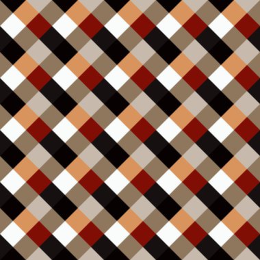 Seamless geometrik kontrol modeli. Çapraz kare, örgü, dokuma satır arkaplanı. Patchwork, rhombus, sendeleyerek doku. Kahverengi, kırmızı, beyaz, gri, çikolata, kahve renkli. Vektör