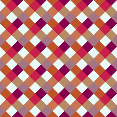 Seamless geometrik kontrol modeli. Çapraz kare dokuma satır arkaplanı. Rhombus, patchwork doku. Kırmızı, Lila, beyaz renkli. Vektör