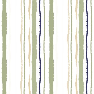 Sorunsuz şerit deseni. Dikey çizgiler yırtık kağıt etkisi ile. Kenar doku bile olmamalı. Gri, yeşil, zeytin beyaz renkli arka plan. Vektör