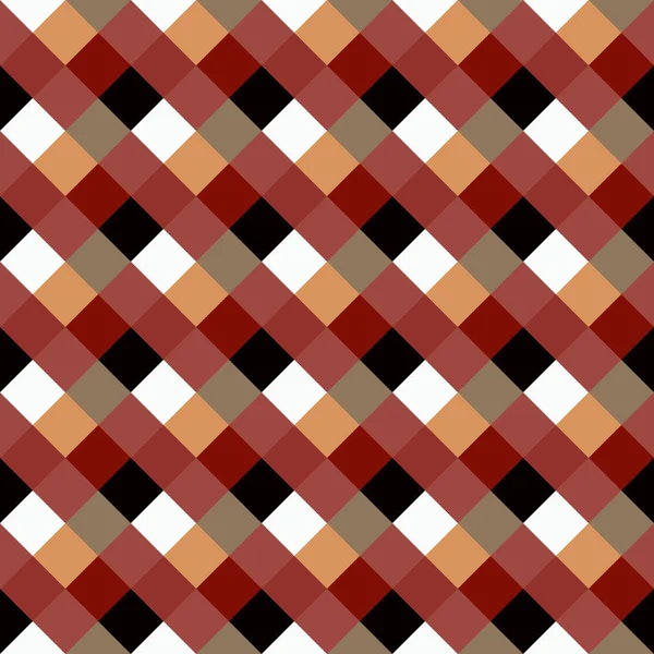 Безшовний геометричний перевірений візерунок. Діагональний квадрат, плетіння, тканий лінійний фон. Латка, ромб, приголомшена текстура. Коричневий, червоний, білий, сірий, шоколадний, кавовий кольори. Векторні — стоковий вектор