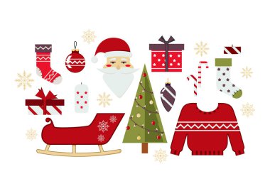 Vektör kümesi Noel ve yeni yıl sembolleri, öğeleri ve dekor