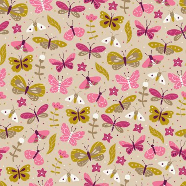 Doodle kelebek ile sorunsuz arka plan. 