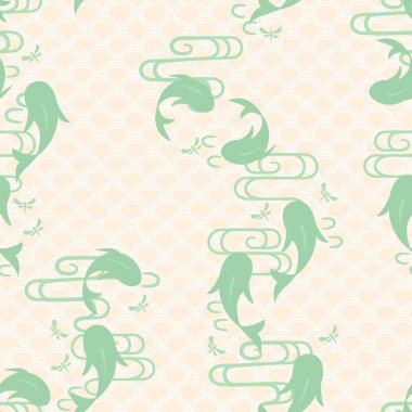 Koi desen. Japonca sazan ve yusufçuk sorunsuz arka plan