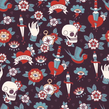 Sorunsuz Doodle desen. Geleneksel eski okul dövme.