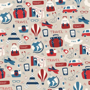 Çizilmiş seyahat sorunsuz Pattern.Travel Doodle arka plan el.