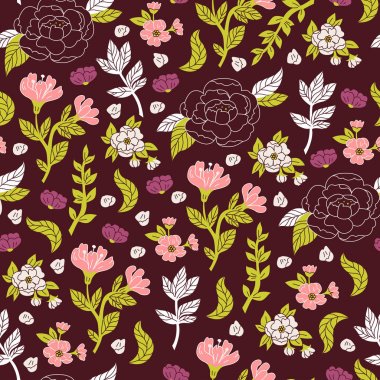 Doodle tarzı çiçek ve yaprakları çiçek desenli.